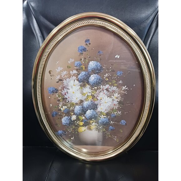 Vintage Syroco Inc Picture Flowers in Vase Oval #3246 - Picture 2 of 6